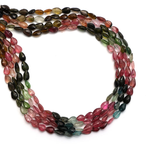 Multi Tourmaline Faceted Top Dril Pear Beads, 5x7 mm To 6x8 mm, Tourmaline Jewelry Making Beads, 15.5 Inches Full Strand, Price Per Strand