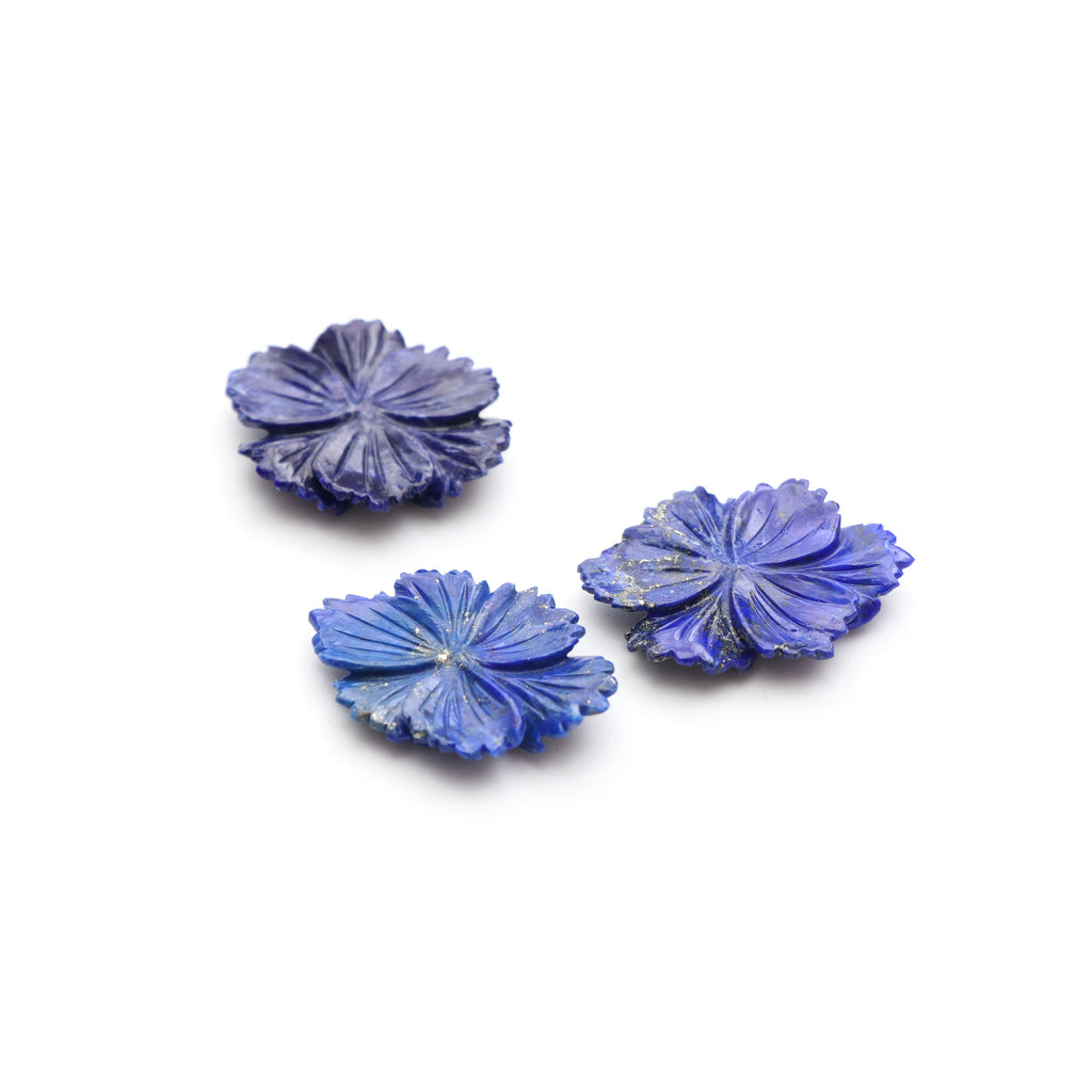 Lapis Carving Flower Loose Gemstone, 25x33 mm, Lapis Jewelry Handmade Gift for Women, Set of 3 Pieces - National Facets, Gemstone Manufacturer, Natural Gemstones, Gemstone Beads