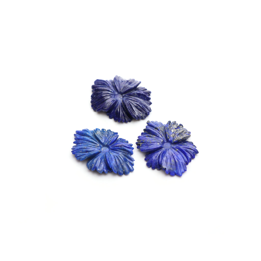 Lapis Carving Flower Loose Gemstone, 25x33 mm, Lapis Jewelry Handmade Gift for Women, Set of 3 Pieces - National Facets, Gemstone Manufacturer, Natural Gemstones, Gemstone Beads