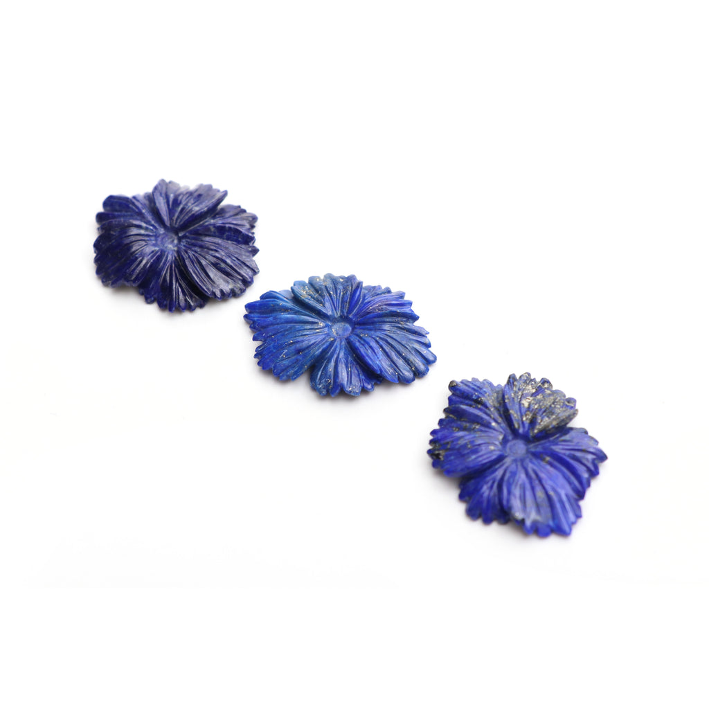 Lapis Carving Flower Loose Gemstone, 25x33 mm, Lapis Jewelry Handmade Gift for Women, Set of 3 Pieces - National Facets, Gemstone Manufacturer, Natural Gemstones, Gemstone Beads