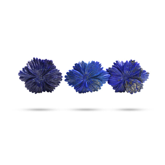 Lapis Carving Flower Loose Gemstone, 25x33 mm, Lapis Jewelry Handmade Gift for Women, Set of 3 Pieces