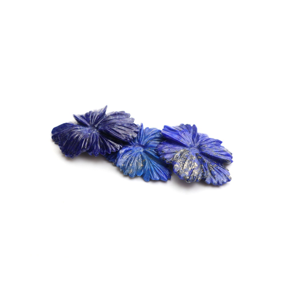 Lapis Carving Flower Loose Gemstone, 25x33 mm, Lapis Jewelry Handmade Gift for Women, Set of 3 Pieces - National Facets, Gemstone Manufacturer, Natural Gemstones, Gemstone Beads