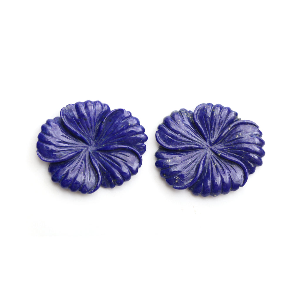 Lapis Carving Flower Loose Gemstone, 32x38 mm, Lapis Jewelry Handmade Gift for Women, Pair ( 2 Pieces ) - National Facets, Gemstone Manufacturer, Natural Gemstones, Gemstone Beads
