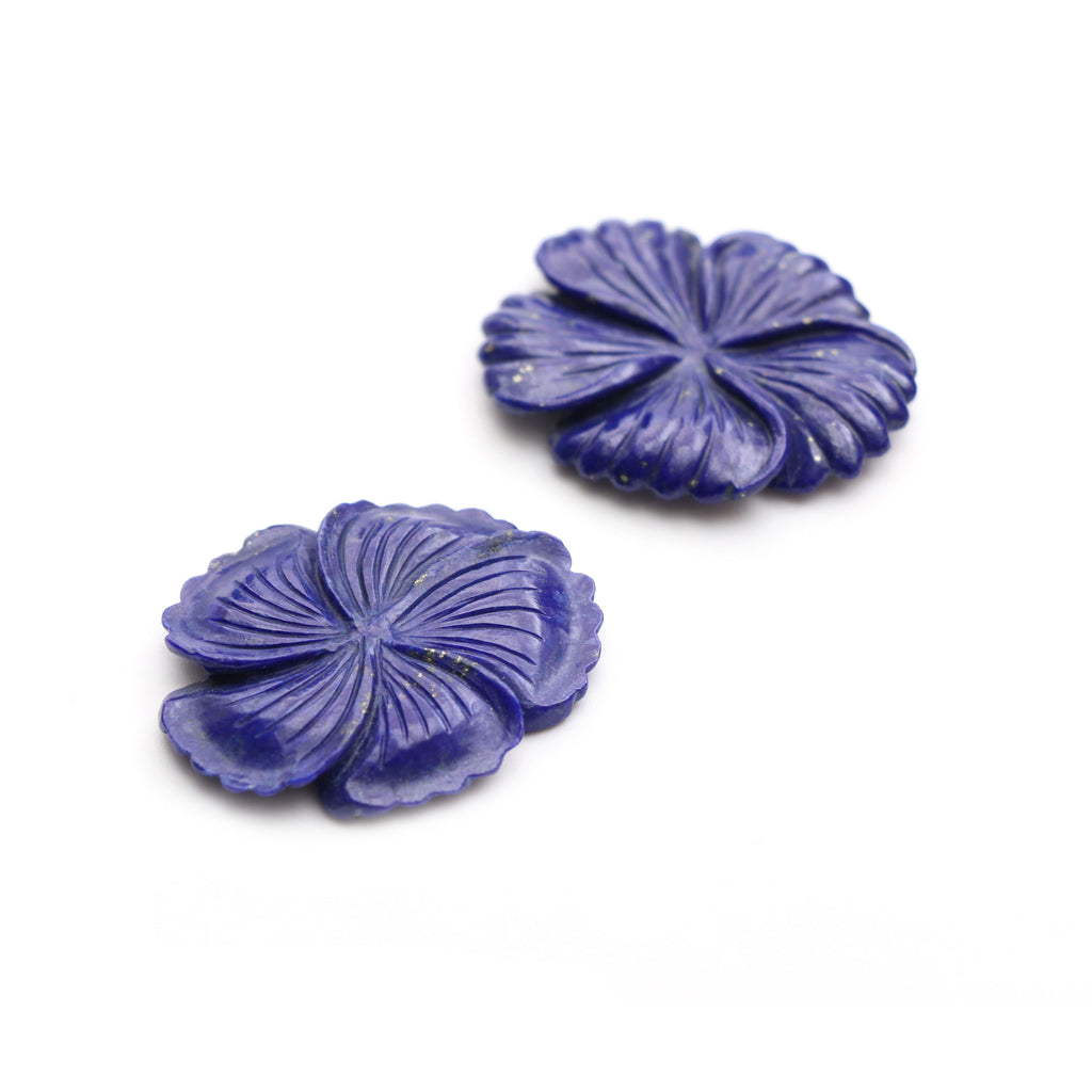 Lapis Carving Flower Loose Gemstone, 32x38 mm, Lapis Jewelry Handmade Gift for Women, Pair ( 2 Pieces ) - National Facets, Gemstone Manufacturer, Natural Gemstones, Gemstone Beads