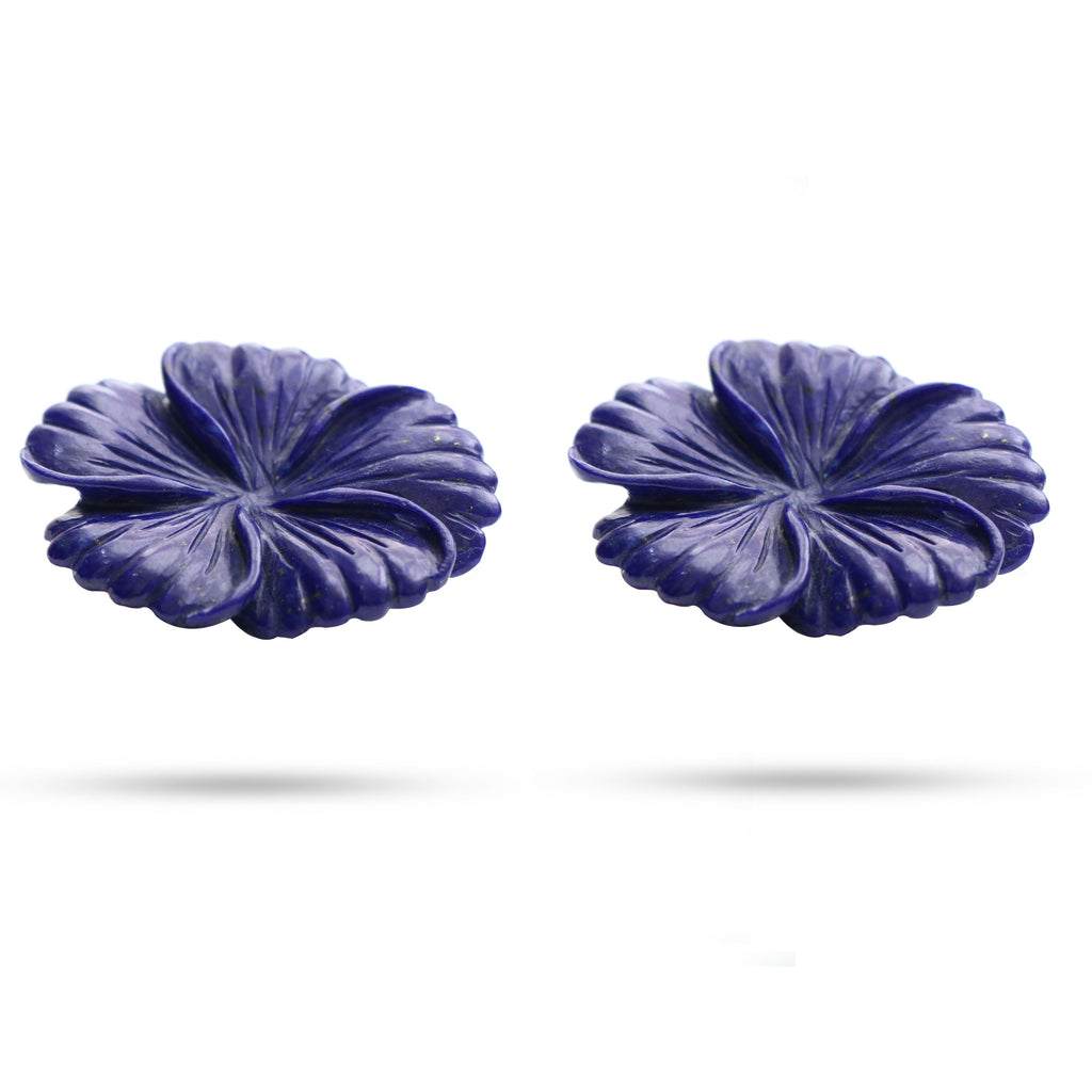 Lapis Carving Flower Loose Gemstone, 32x38 mm, Lapis Jewelry Handmade Gift for Women, Pair ( 2 Pieces ) - National Facets, Gemstone Manufacturer, Natural Gemstones, Gemstone Beads