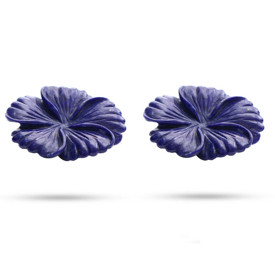 Lapis Carving Flower Loose Gemstone, 32x38 mm, Lapis Jewelry Making Gemstone, Pair ( 2 Pieces )
