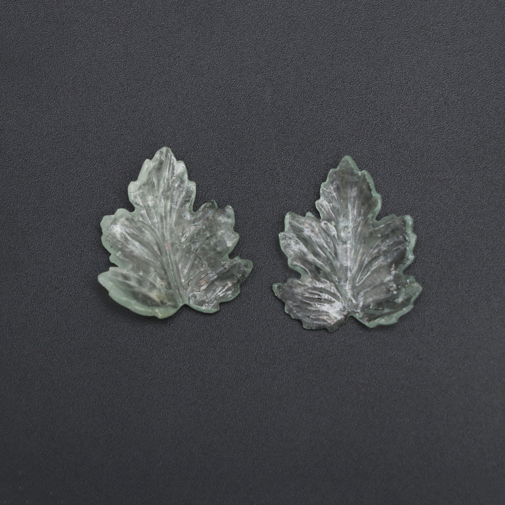 Natural Green Aquamarine Leaf Carving Loose Gemstone, 22x25 mm, Aquamarine Leaf Jewelry Making Gemstone, Pair ( 2 Pieces ) - National Facets, Gemstone Manufacturer, Natural Gemstones, Gemstone Beads