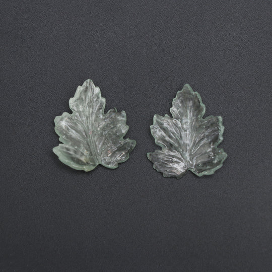 Natural Green Aquamarine Leaf Carving Loose Gemstone, 22x25 mm, Aquamarine Jewelry Making Gemstone, Pair ( 2 Pieces )