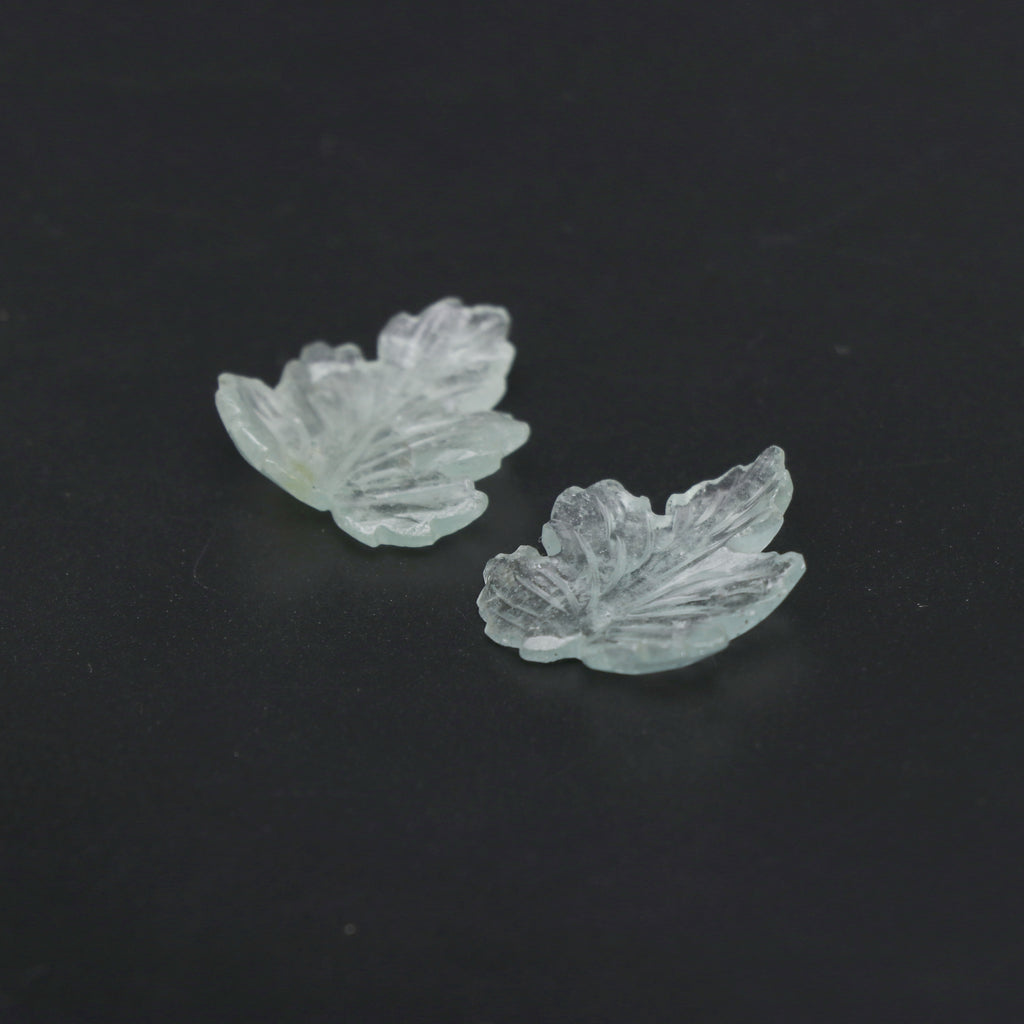 Natural Green Aquamarine Leaf Carving Loose Gemstone, 22x25 mm, Aquamarine Leaf Jewelry Making Gemstone, Pair ( 2 Pieces ) - National Facets, Gemstone Manufacturer, Natural Gemstones, Gemstone Beads