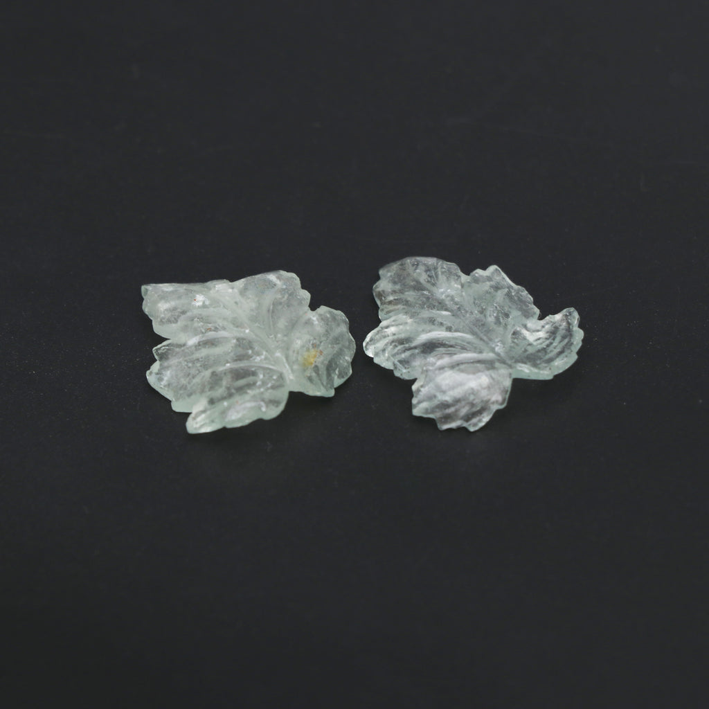 Natural Green Aquamarine Leaf Carving Loose Gemstone, 22x25 mm, Aquamarine Leaf Jewelry Making Gemstone, Pair ( 2 Pieces ) - National Facets, Gemstone Manufacturer, Natural Gemstones, Gemstone Beads