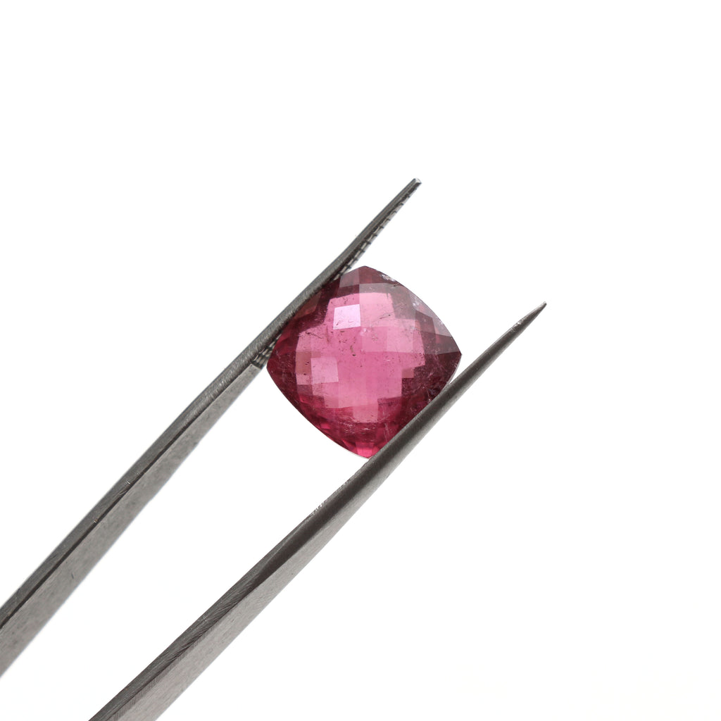 Rubellite Tourmaline Faceted Cushion Gemstone, Rubellite Cushion Loose Gemstone, 12x12 mm, Tourmaline Jewelry Making Gemstone, 1 Piece - National Facets, Gemstone Manufacturer, Natural Gemstones, Gemstone Beads
