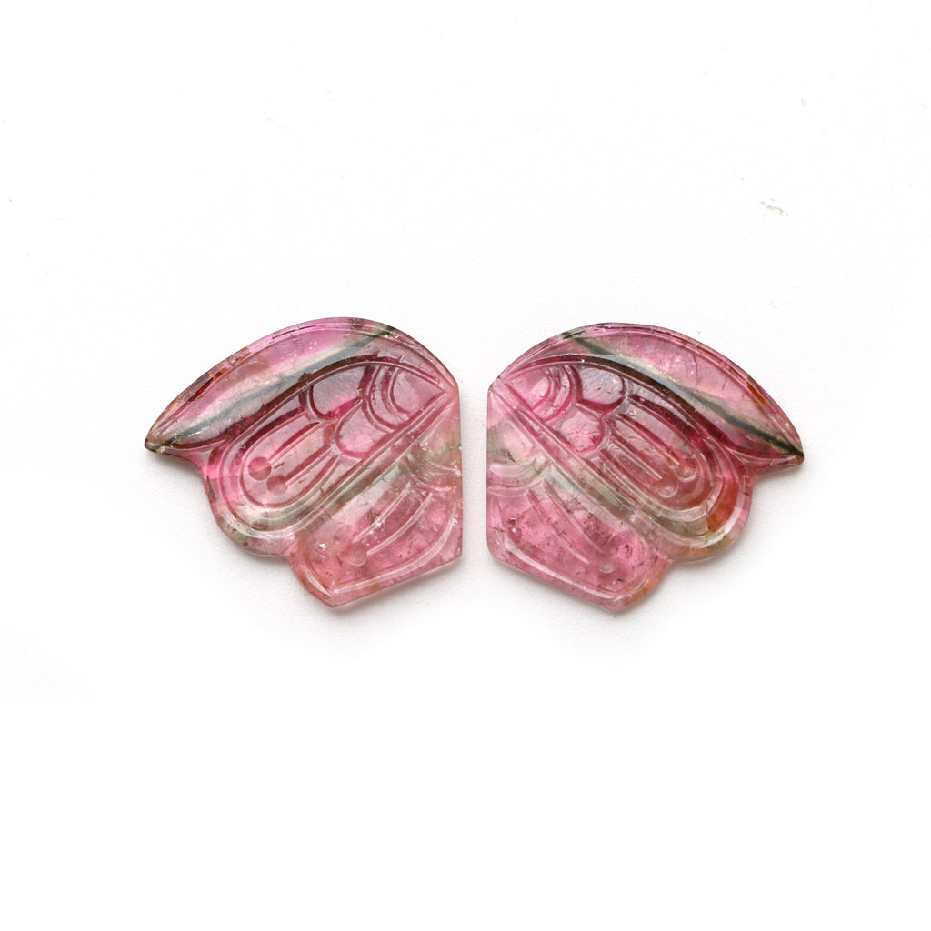 Bi Color Tourmaline Wings Carving Loose Gemstone