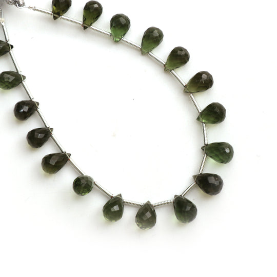 Natural Moldavite Faceted Drop Beads, 5.5x8.5 mm to 6x9.5 mm, Moldavite Drop Jewelry Making Beads, 6 Inches Full Strand, Price Per Strand