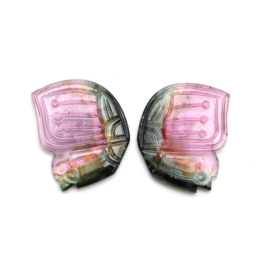Natural Bi Color Tourmaline Wings Carving Loose Gemstone, 23x28 mm, Bi Color Tourmaline Jewelry Making Gemstone, Pair ( 2 Pieces )