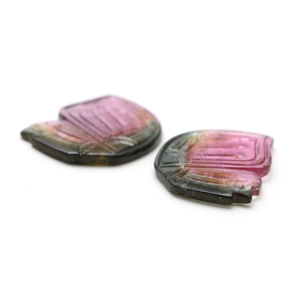 Bi Color Tourmaline Wings Carving Loose Gemstone