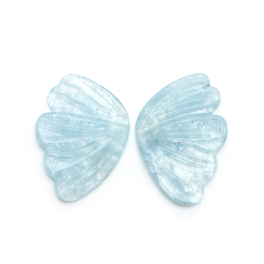 Natural Aquamarine Wings Carving Loose Gemstone, 20X29 mm, Aquamarine Wings Jewelry Making Gemstone, Pair ( 2 Pieces )