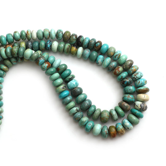 ターコイズ スムース ロンデル ビーズ、7 mm ～ 10 mm、ターコイズ ジュエリー、18 インチ フル ストランド、1 ストランドあたりの価格