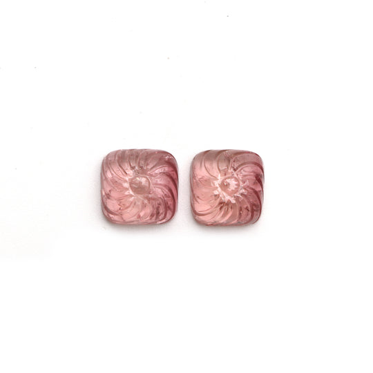 Natural Tourmaline Cushion Carving Loose Gemstone, 11.5x12 mm, Tourmaline Jewelry Making Gemstone, Pair of ( 2 Pieces )