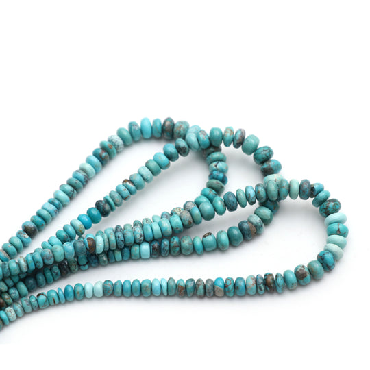 ターコイズ スムース ロンデル ビーズ、3 mm ～ 6.5 mm、ターコイズ ジュエリー 18 インチ ストランド、1 ストランドあたりの価格