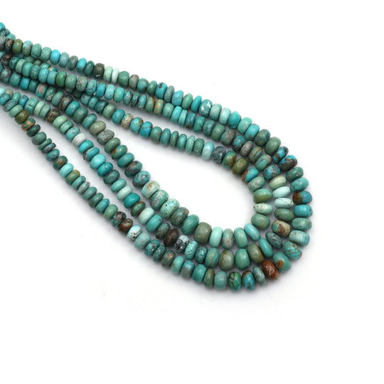 ターコイズ スムース ロンデル ビーズ、3.5 mm ～ 7 mm、ターコイズ ジュエリー、18 インチ ストランド、1 ストランドあたりの価格