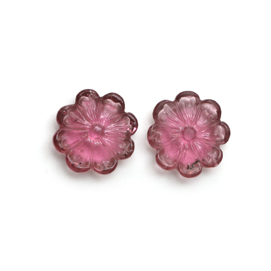 Natural Tourmaline Flower Carving Loose Gemstone, 17.5x18 mm, Tourmaline Jewelry Making Gemstone, Pair ( 2 Pieces )