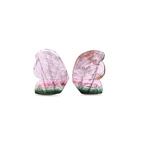 Natural Bi Color Tourmaline Wings Carving Loose Gemstone, 19x23 mm, Bi Color Tourmaline Jewelry Making Gemstone, Pair ( 2 Pieces )
