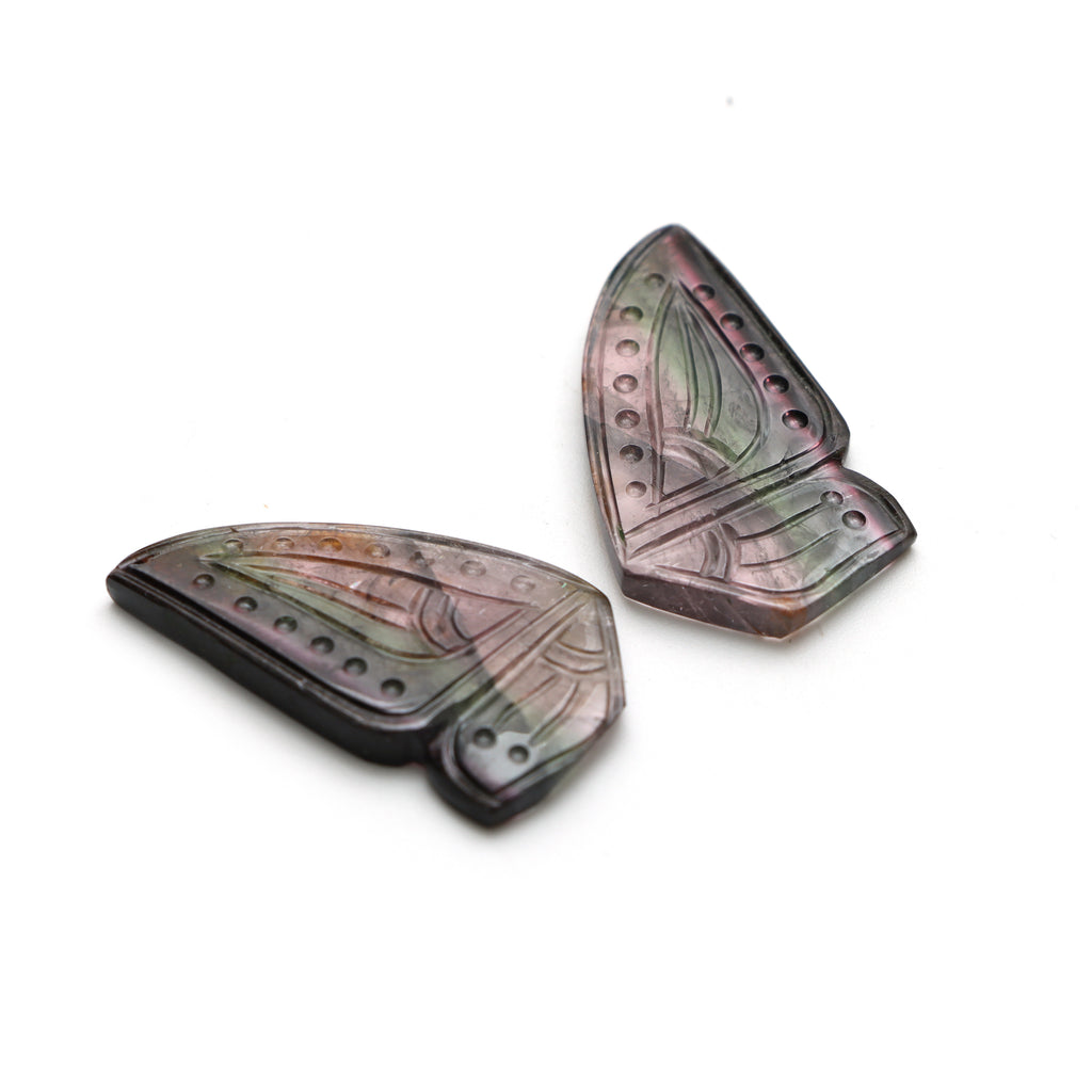 Bi Color Tourmaline Wings Carving Loose Gemstone