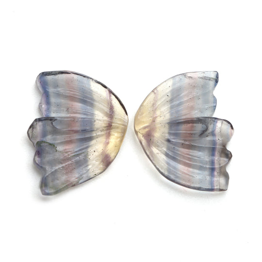 Natural  Fluorite Wings Carving Loose Gemstone, 20x26 mm, Fluorite Jewelry Making Gemstone, Pair ( 2 Pieces )