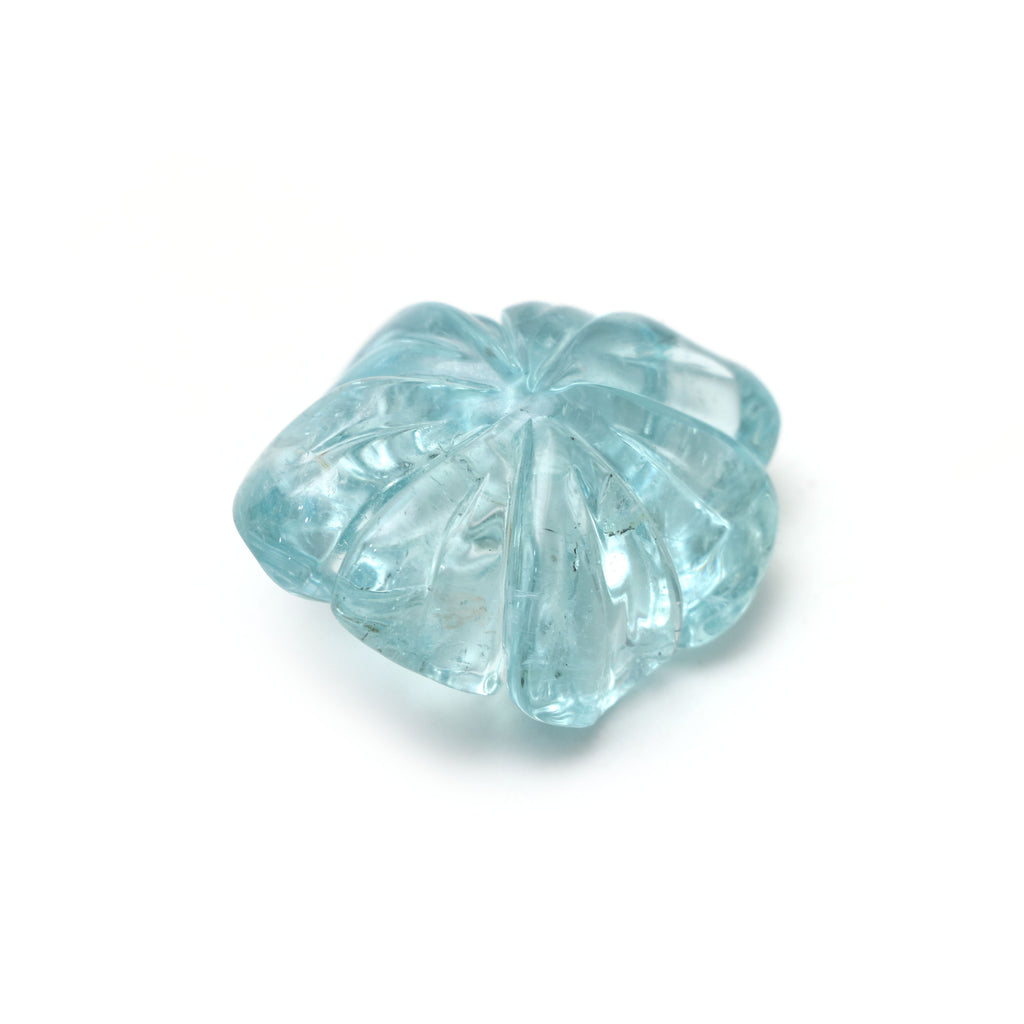 Natural Aquamarine Flower Carving Loose Gemstone - 33x36mm- Aquamarine Flower Carving Smooth Gemstone, 1 Piece - National Facets, Gemstone Manufacturer, Natural Gemstones, Gemstone Beads