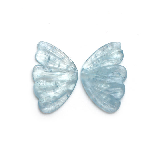 Natural Aquamarine Wings Carving Loose Gemstone, 21x28 mm, Aquamarine Wings Jewelry Making Gemstone, Pair ( 2 Pieces )