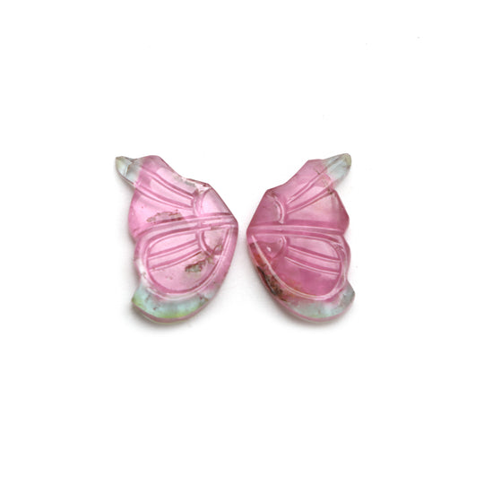 Natural Bi Color Tourmaline Wings Carving Loose Gemstone, 16x21 mm, Bi Color Tourmaline Jewelry Making Gemstone, Pair ( 2 Pieces )