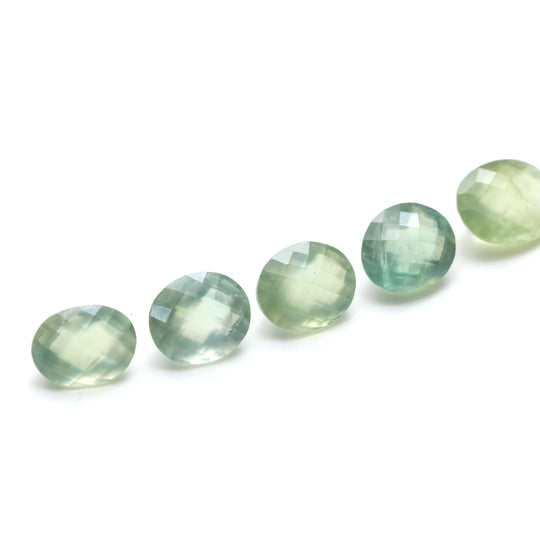 天然プレナイト オーバル チェッカーカット ルース ジェムストーン、9x12mm ～ 10x14mm、プレナイト オーバル、チェッカーカット プレナイト、6 個セット