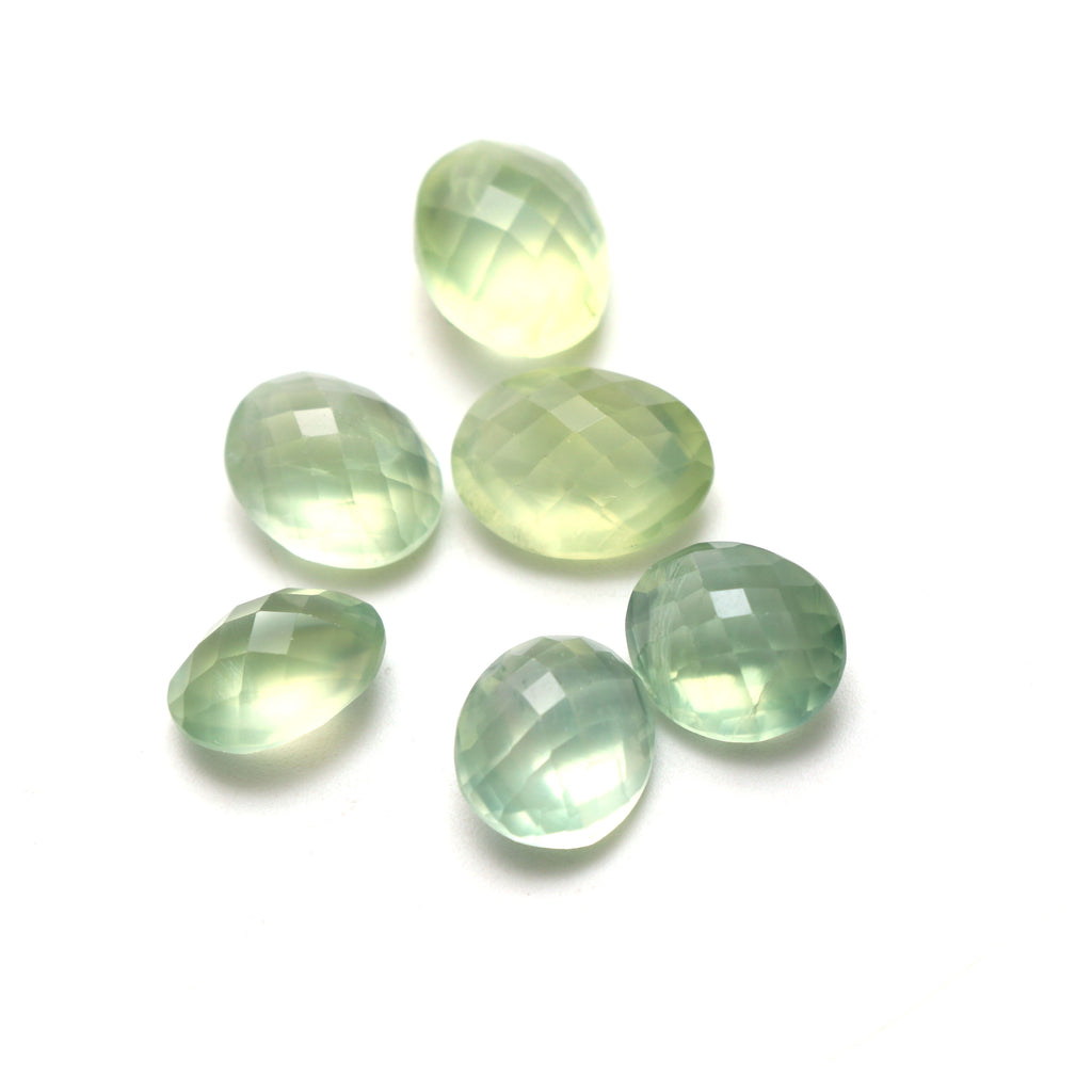 Natural Prehnite Oval Checker Cut Loose Gemstone, 9x12mm To 10x14mm, Prehnite Oval , Checker Cut Loose , Set Of 6 Pieces - National Facets, Gemstone Manufacturer, Natural Gemstones, Gemstone Beads