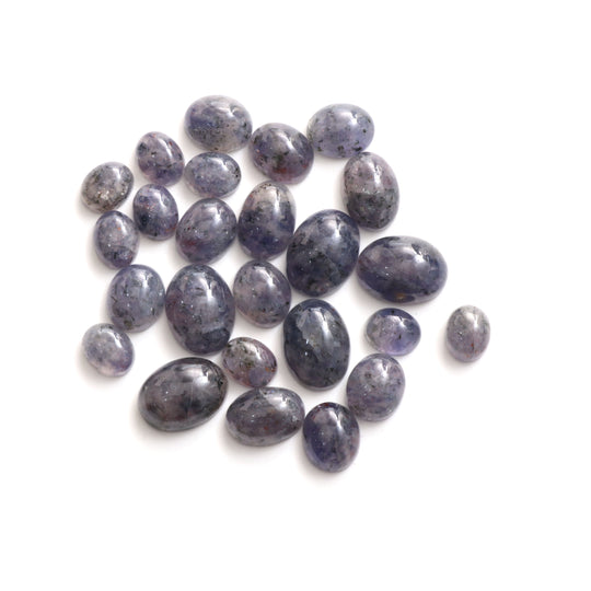 サンストーンとアイオライトの滑らかな楕円形のルース宝石、8x10mmから12x16mm、サンストーンとアイオライトの宝石、プレーンな楕円形のキャブ、25個セット