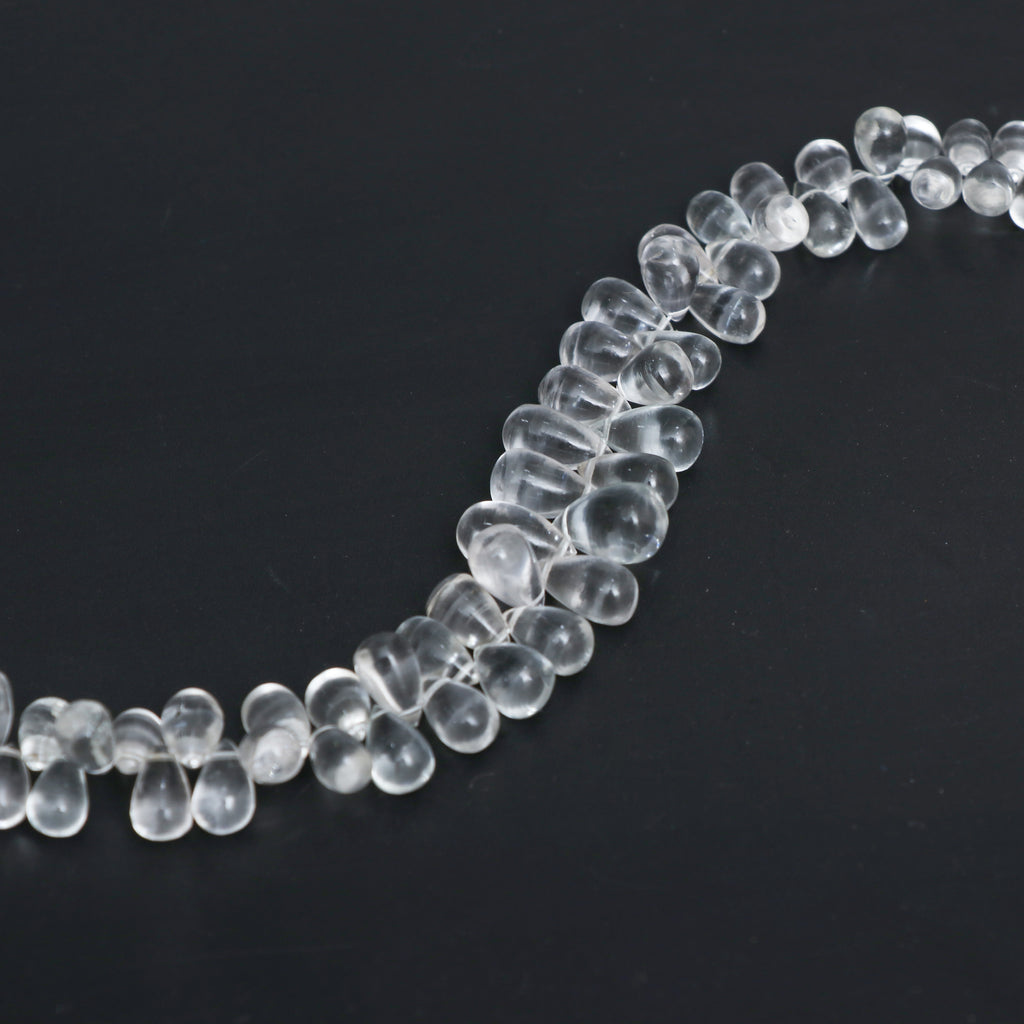 Natural Goshenite Smooth Drop Beads, 5x8 mm to 8x12 mm, Goshenite Jewelry Handmade Gift for Women, 8.5 Inches Full Strand, Price Per Strand - National Facets, Gemstone Manufacturer, Natural Gemstones, Gemstone Beads, Gemstone Carvings