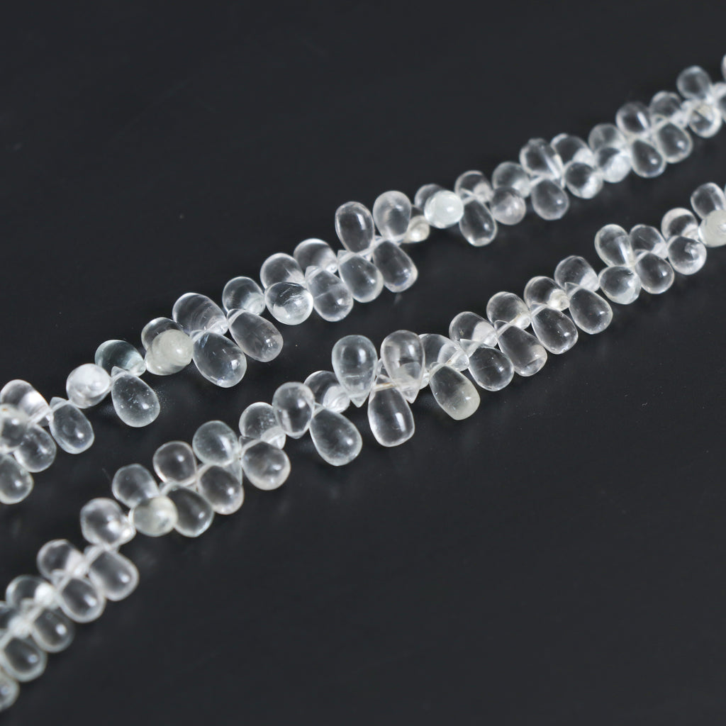 Natural Goshenite Smooth Drop Beads, 3.5x5 mm to 5x8 mm, Goshenite Jewelry Handmade Gift for Women, 8 Inches Full Strand, Price Per Strand - National Facets, Gemstone Manufacturer, Natural Gemstones, Gemstone Beads, Gemstone Carvings