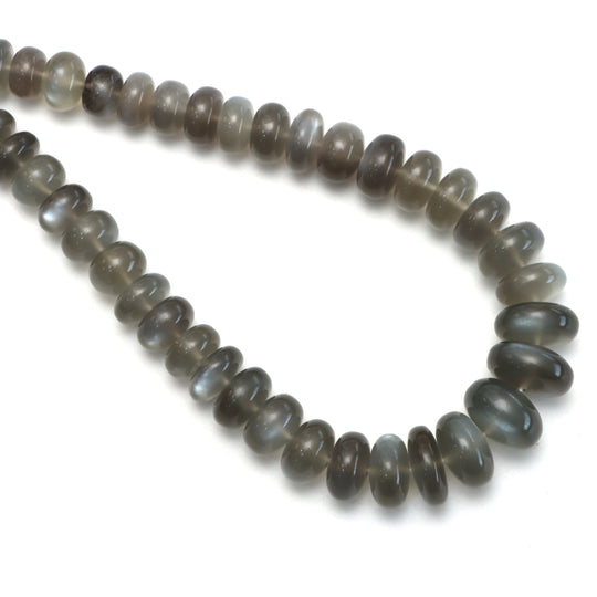 Gray Moonstone Smooth Rondelle Beads, 6 mm To 15.5 mm, Rainbow Moonstone Jewelry Making Beads, 16 Inches Full Strand, Price Per Strand