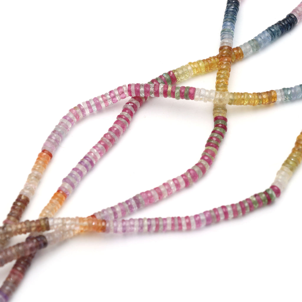 Multi Sapphire Faceted Tyre Beads , Sapphire Faceted Button Beads , 5 mm , Sapphire Tyre Beads , 18 Inch Strand , Price Per Strand - National Facets, Gemstone Manufacturer, Natural Gemstones, Gemstone Beads