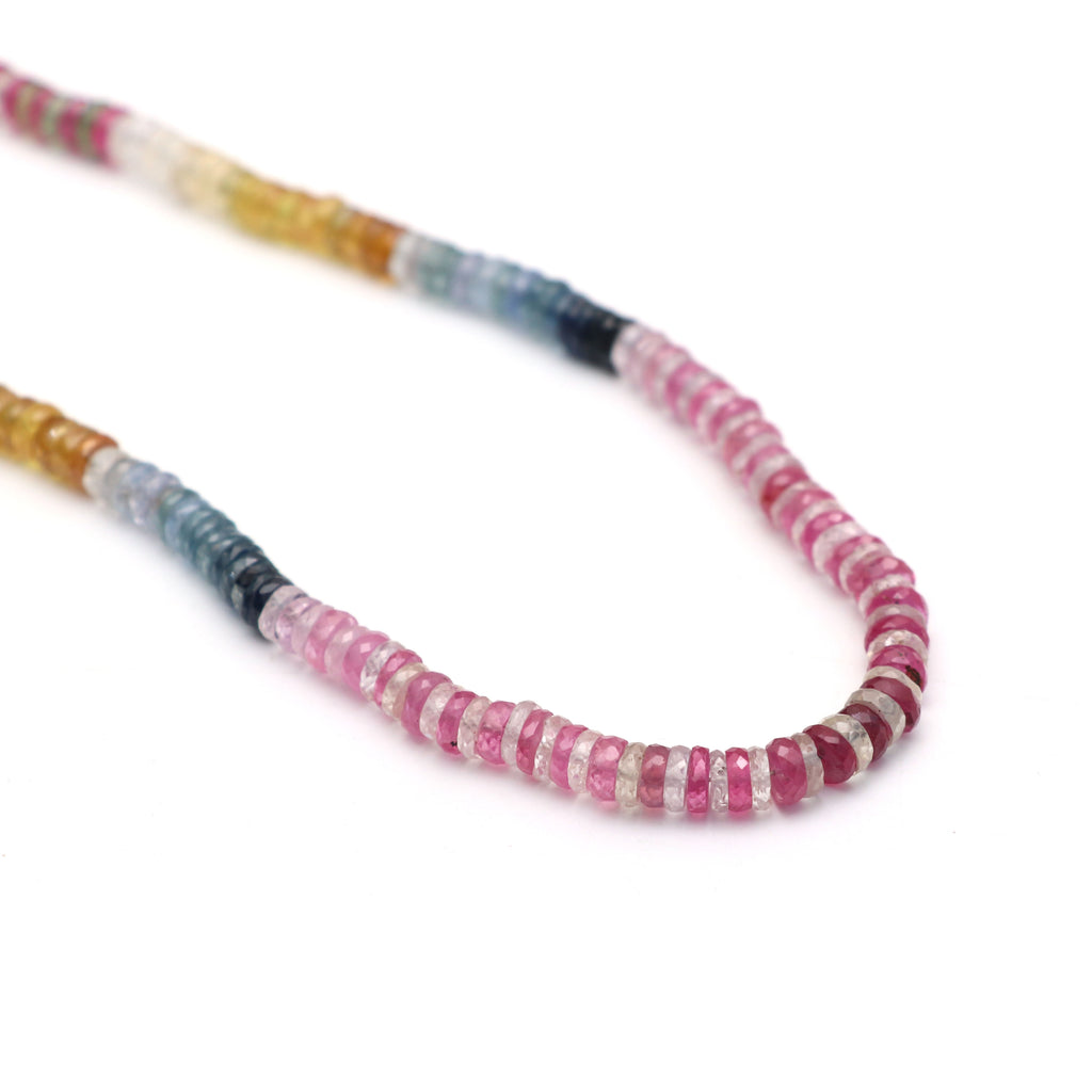 Multi Sapphire Faceted Tyre Beads , Sapphire Faceted Button Beads , 5 mm , Sapphire Tyre Beads , 18 Inch Strand , Price Per Strand - National Facets, Gemstone Manufacturer, Natural Gemstones, Gemstone Beads