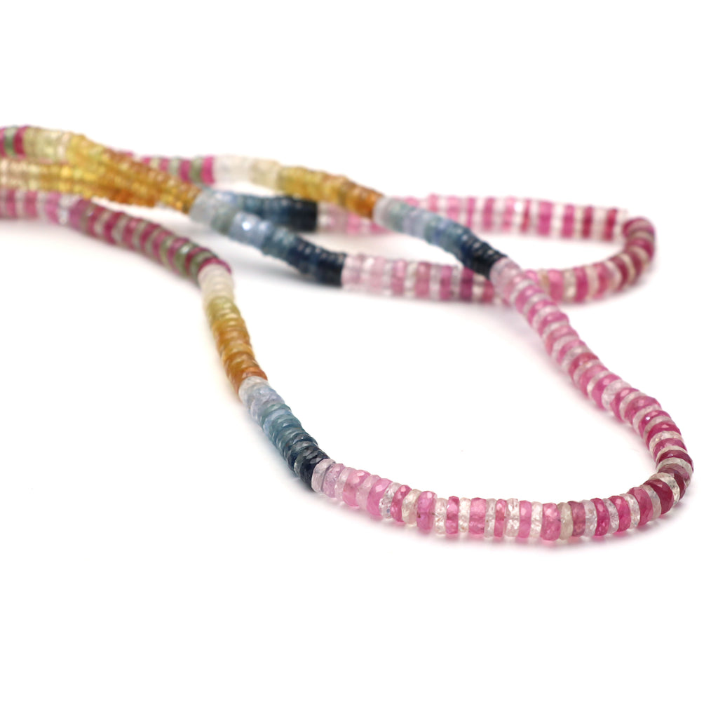 Multi Sapphire Faceted Tyre Beads , Sapphire Faceted Button Beads , 5 mm , Sapphire Tyre Beads , 18 Inch Strand , Price Per Strand - National Facets, Gemstone Manufacturer, Natural Gemstones, Gemstone Beads