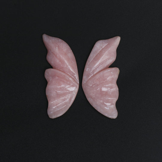 天然ピンクオパール ウィング 彫刻 ルース 宝石 15x39mm ピンクオパール彫刻 ピンクオパール ウィング ジュエリー製作 宝石 ペア (2個)
