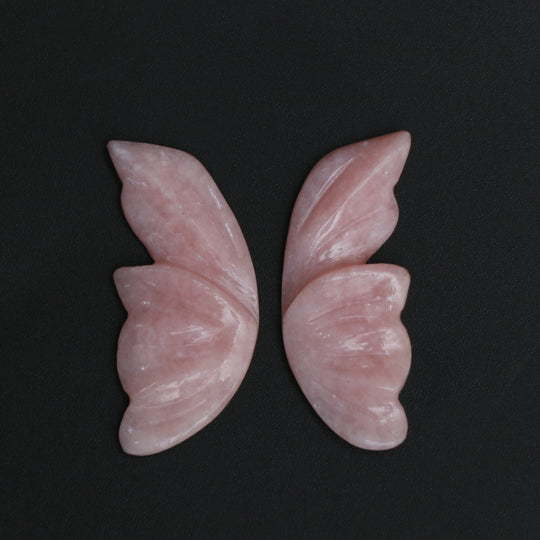 天然ピンクオパール ウィング 彫刻 ルース 宝石 16x36mm ピンクオパール彫刻 ピンクオパール ウィング ジュエリー製作 宝石 ペア (2個)