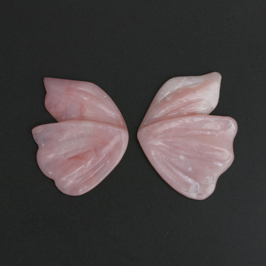 天然ピンクオパール ウィング 彫刻 ルース 宝石 25x32mm ピンクオパール彫刻 ピンクオパール ウィング ジュエリー製作 宝石 ペア (2個)