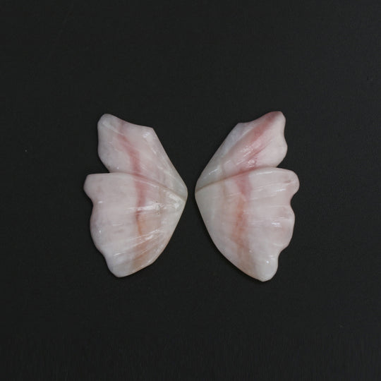 天然ピンクオパール ウィング 彫刻 ルース 宝石 18x30mm ピンクオパール彫刻 ピンクオパール ウィング ジュエリー製作 宝石 ペア (2個)