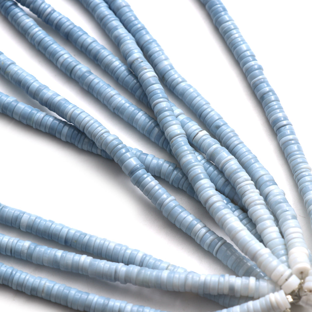 Blue Opal Smooth Tyre Beads , 6 mm , Blue Opal Button Beads , Gem Quality ,18 Inch Full Strand , Price Per Strand - National Facets, Gemstone Manufacturer, Natural Gemstones, Gemstone Beads