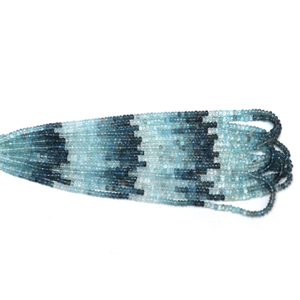 Natural Multi Aquamarine Faceted Rondelle Beads, 4.5 mm, Aquamarine Rondelle Jewelry Making Beads, 8 Inches / 18 Inches, Price Per Strand - National Facets, Gemstone Manufacturer, Natural Gemstones, Gemstone Beads, Gemstone Carvings