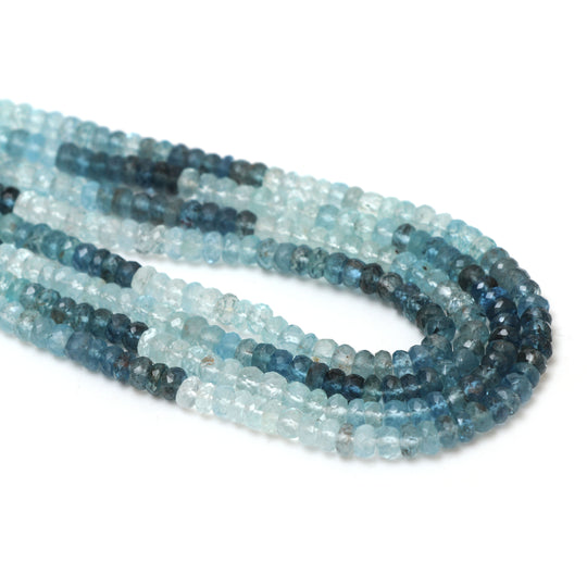 Natural Multi Aquamarine Faceted Rondelle Beads, 4.5 mm, Aquamarine Rondelle Jewelry Making Beads, 8 Inches / 18 Inches, Price Per Strand