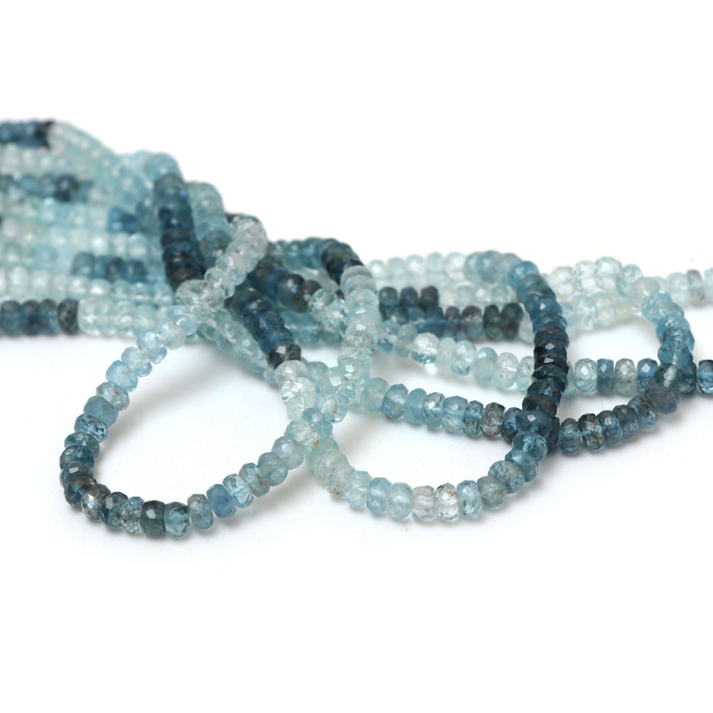 Natural Multi Aquamarine Faceted Rondelle Beads, 4.5 mm, Aquamarine Rondelle Jewelry Making Beads, 8 Inches / 18 Inches, Price Per Strand - National Facets, Gemstone Manufacturer, Natural Gemstones, Gemstone Beads, Gemstone Carvings