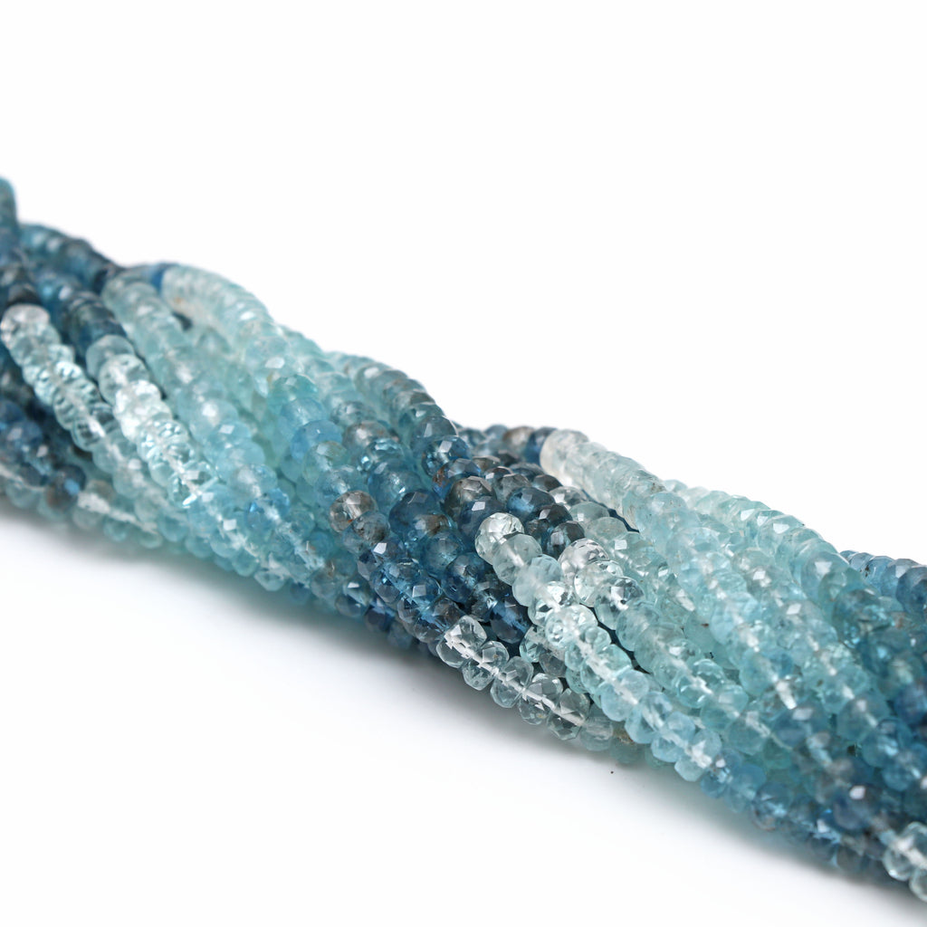 Natural Multi Aquamarine Faceted Rondelle Beads, 4.5 mm, Aquamarine Rondelle Jewelry Making Beads, 8 Inches / 18 Inches, Price Per Strand - National Facets, Gemstone Manufacturer, Natural Gemstones, Gemstone Beads, Gemstone Carvings