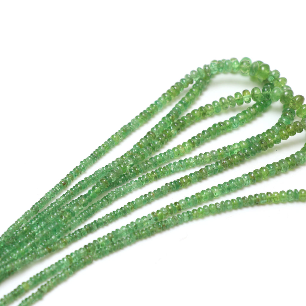 Natural Tsavorite Smooth Rondelle Beads, 2.5 mm to 7 mm, Tsavorite Jewelry, Gift for Women, 18 Inch Full Strand, Price Per Strand - National Facets, Gemstone Manufacturer, Natural Gemstones, Gemstone Beads, Gemstone Carvings